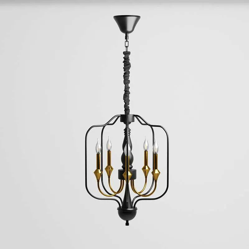 Black Gold Finish 5 Light Modern Lantern Geometric chandelier~5001-5