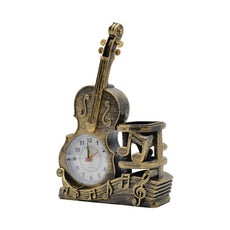 Violin Shape Mini Alarm Clock & Pen Holder for Home Decorations ~5225-5