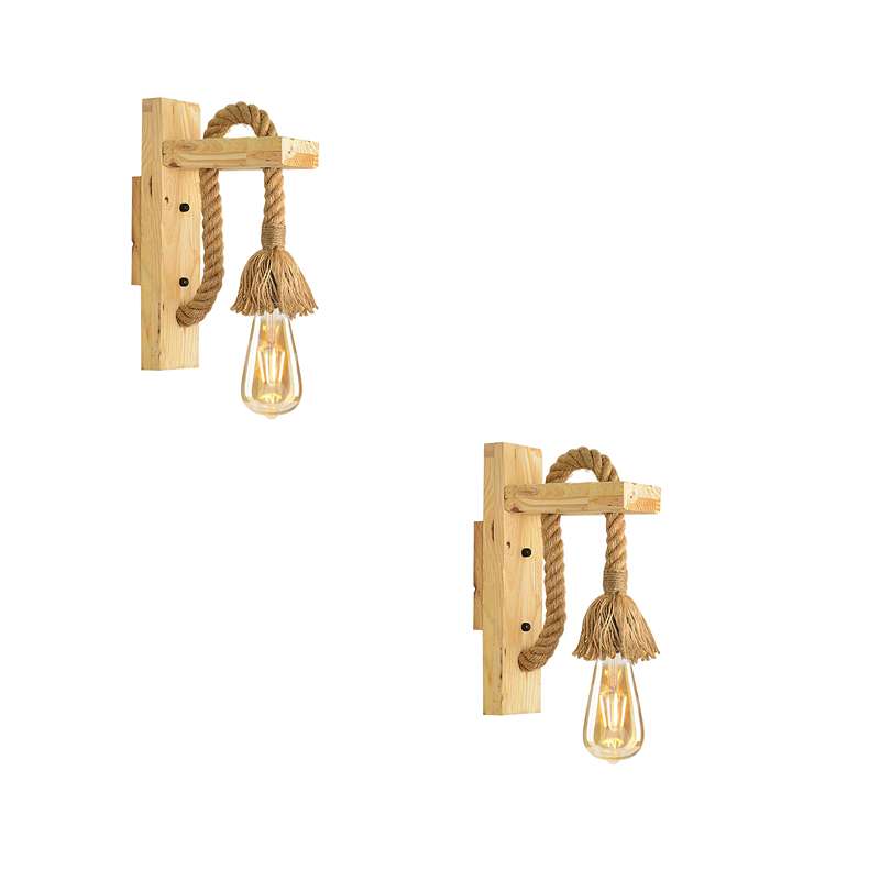 Wooden Hemp Rope E27 Wall Mounted Light~4568-6