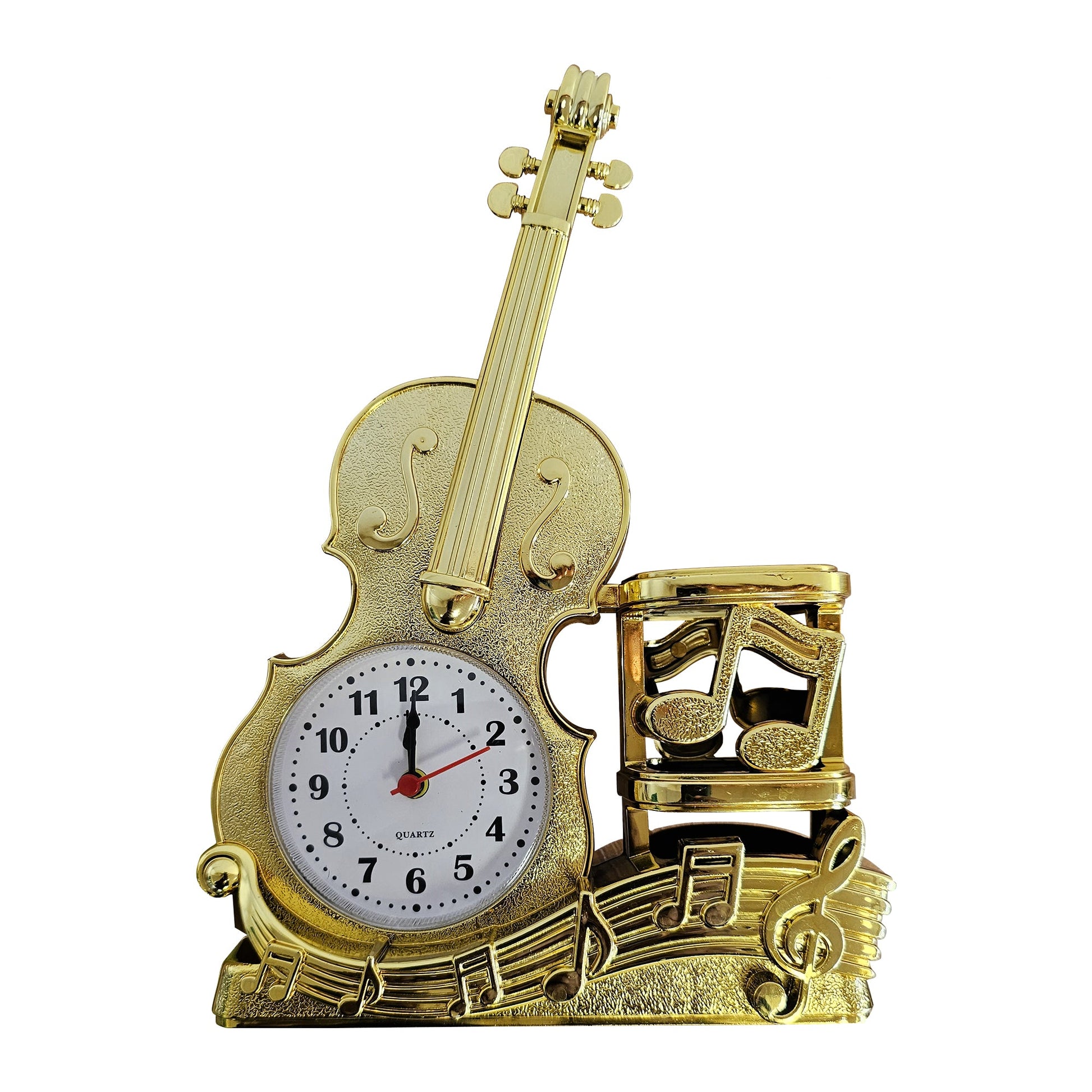 Violin Shape Mini Alarm Clock & Pen Holder for Home Decorations ~5225-2