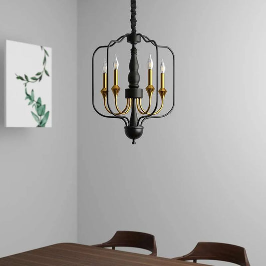 Black Gold Finish 5 Light Modern Lantern Geometric chandelier~5001-0