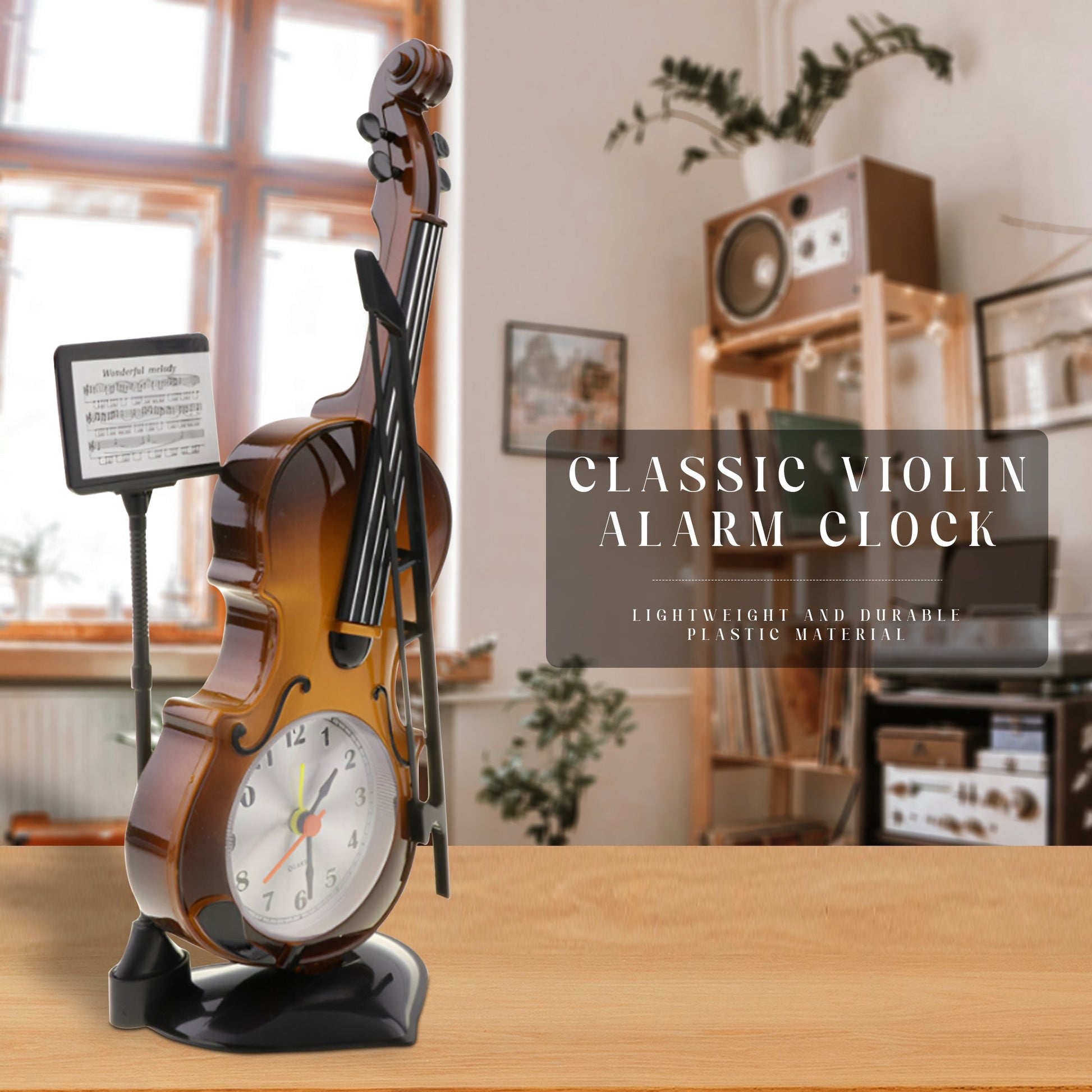 Violin Design Alarm Clock-Creative Bedside Clock for Music Lovers~5224-1