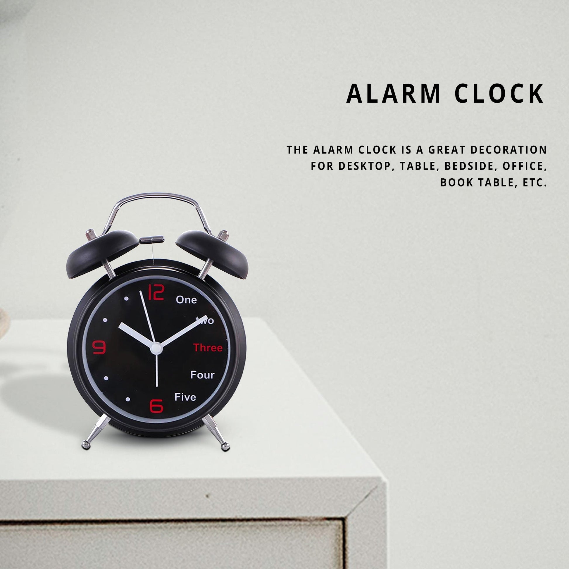 Classic Loud Black Bell Alarm Clock (Analog Quartz) ~5222-1