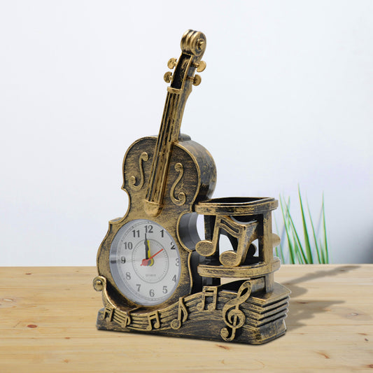 Violin Shape Mini Alarm Clock & Pen Holder for Home Decorations ~5225-0