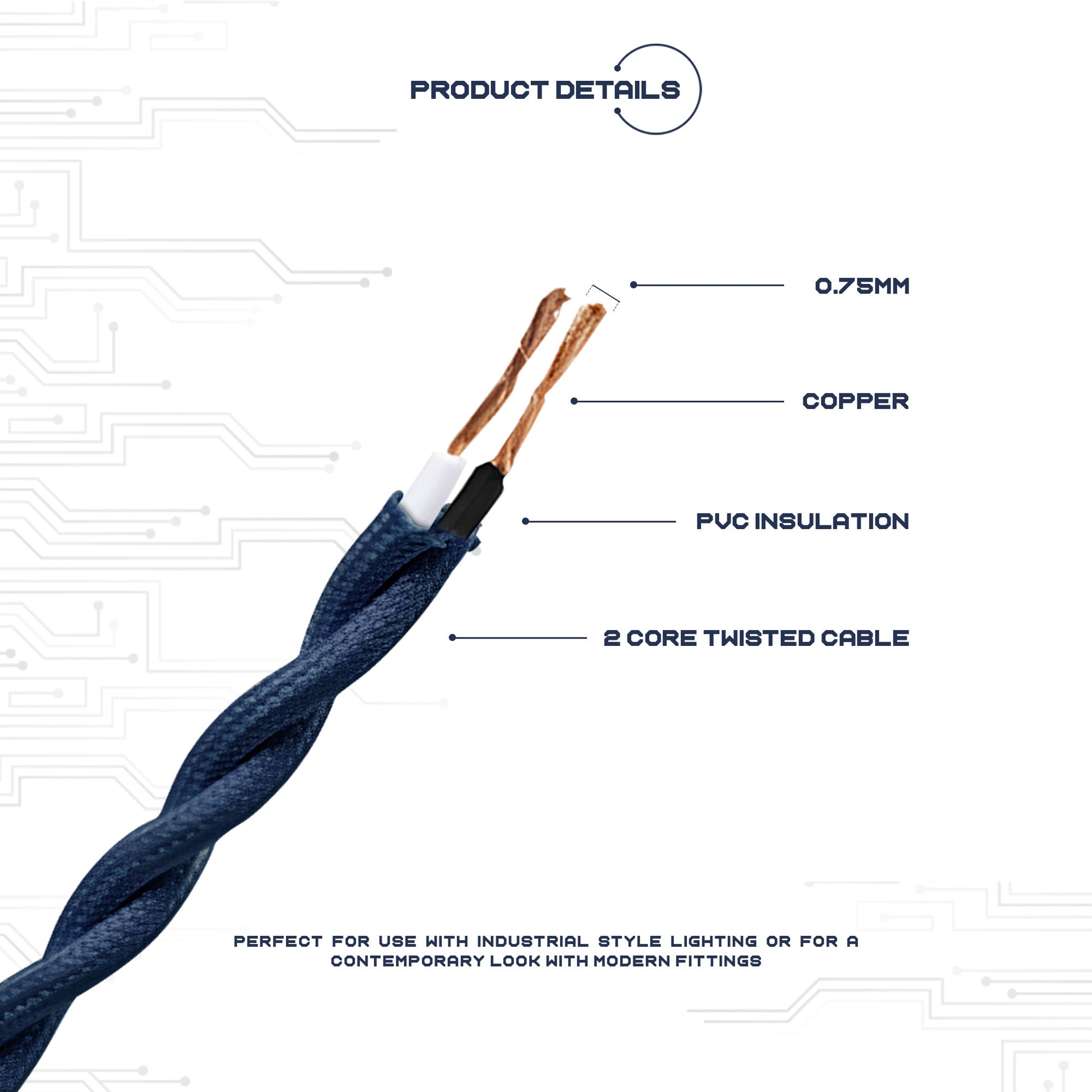 10m 2 Core Twisted Electric Cable Covered By Solid Black Color Fabric 0.75mm~4756-4