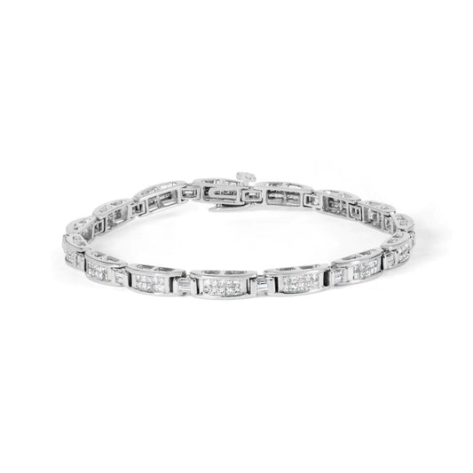 14K White Gold 2.0 Cttw Baguette and Princess-Cut Diamond Tennis Bracelet (H-I Color, SI1-SI2 Clarity) - 7" - Puritific