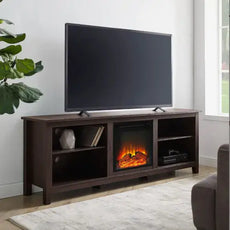 Modern Transitional Wood Fireplace TV Stand For TVs With 2 Shelves