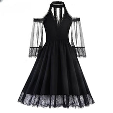 Elegant Vintage Black Mesh Lace Dress - Puritific