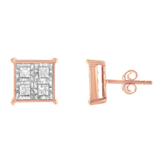 Rose Gold Plated Sterling Silver Diamond Composite Stud Earrings (3/4 cttw, J-K Color, I1-I2 Clarity) - Puritific