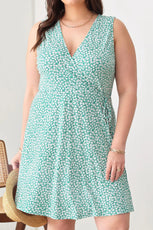 Floral Warp Sleeveless Knee Length Plus Size Dress