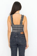 Plaid Ruffle Straps Fitted Bodysuit