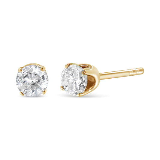 14K Yellow Gold 1/3 Cttw Round Brilliant-Cut Near Colorless Diamond Classic 4-Prong Stud Earrings (J-K Color, SI1-SI2 Clarity) - Puritific