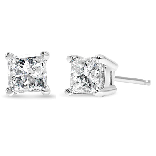 AGS Certified Princess-Cut Square Colorless Diamond 4-Prong Solitaire Stud Earrings in 14K Gold (K-L Color, SI2-I1 Clarity) - Puritific