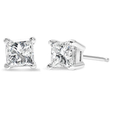 AGS Certified Princess-Cut Square Colorless Diamond 4-Prong Solitaire Stud Earrings in 14K Gold (K-L Color, SI2-I1 Clarity) - Puritific