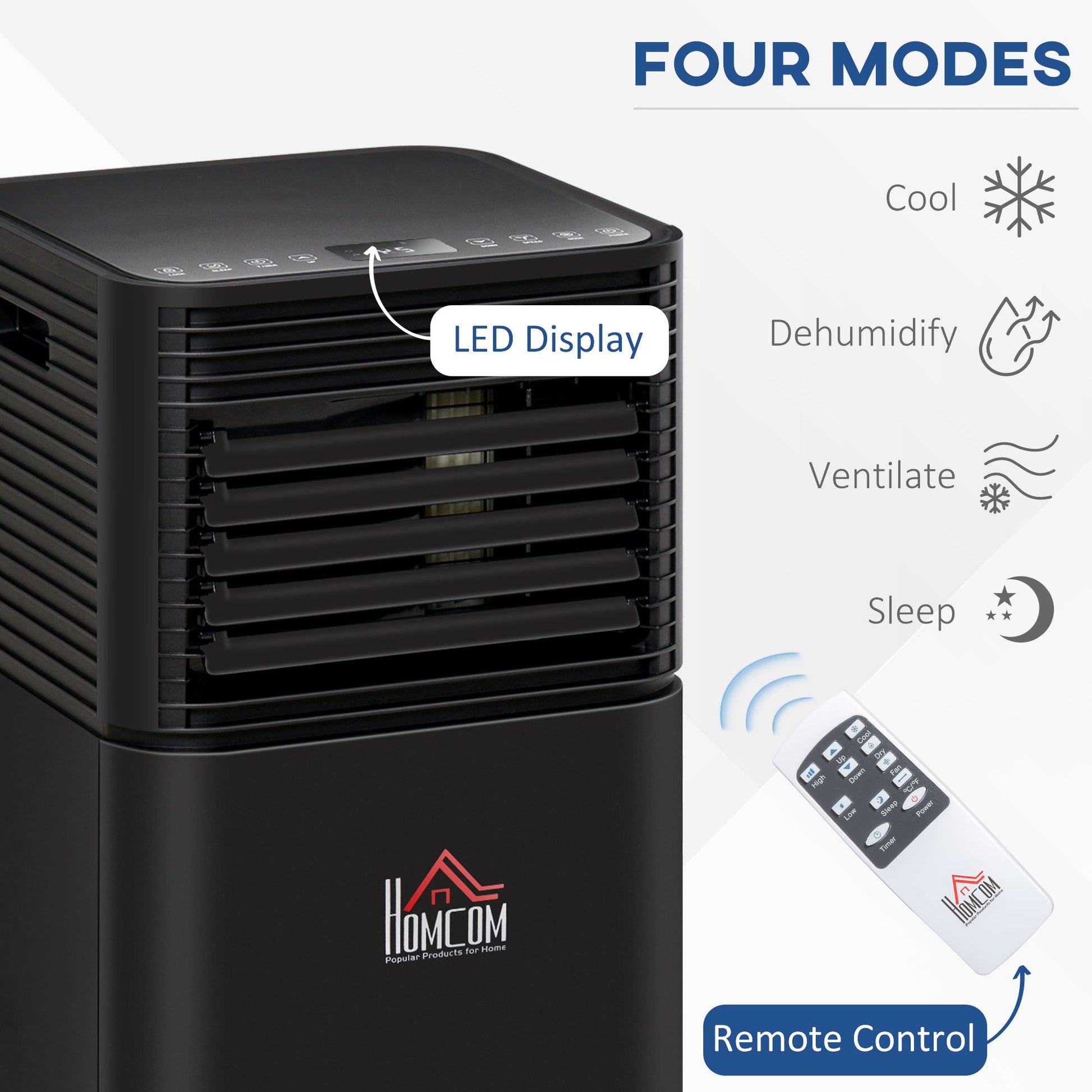 7000BTU 4-In-1 Compact Portable Mobile Air Conditioner Unit Cooling Dehumidifying Ventilating w/ Fan Remote LED 24H Timer Auto Shut-Down Black-3