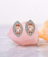 1.00 CT Morganite Marquise Cut Stud Earring in 18K Rose Gold Plated ITALY Design