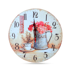 Round Cafe Cup and Flowers Ticking  Shabby Chic Wall Clock ~5485-2