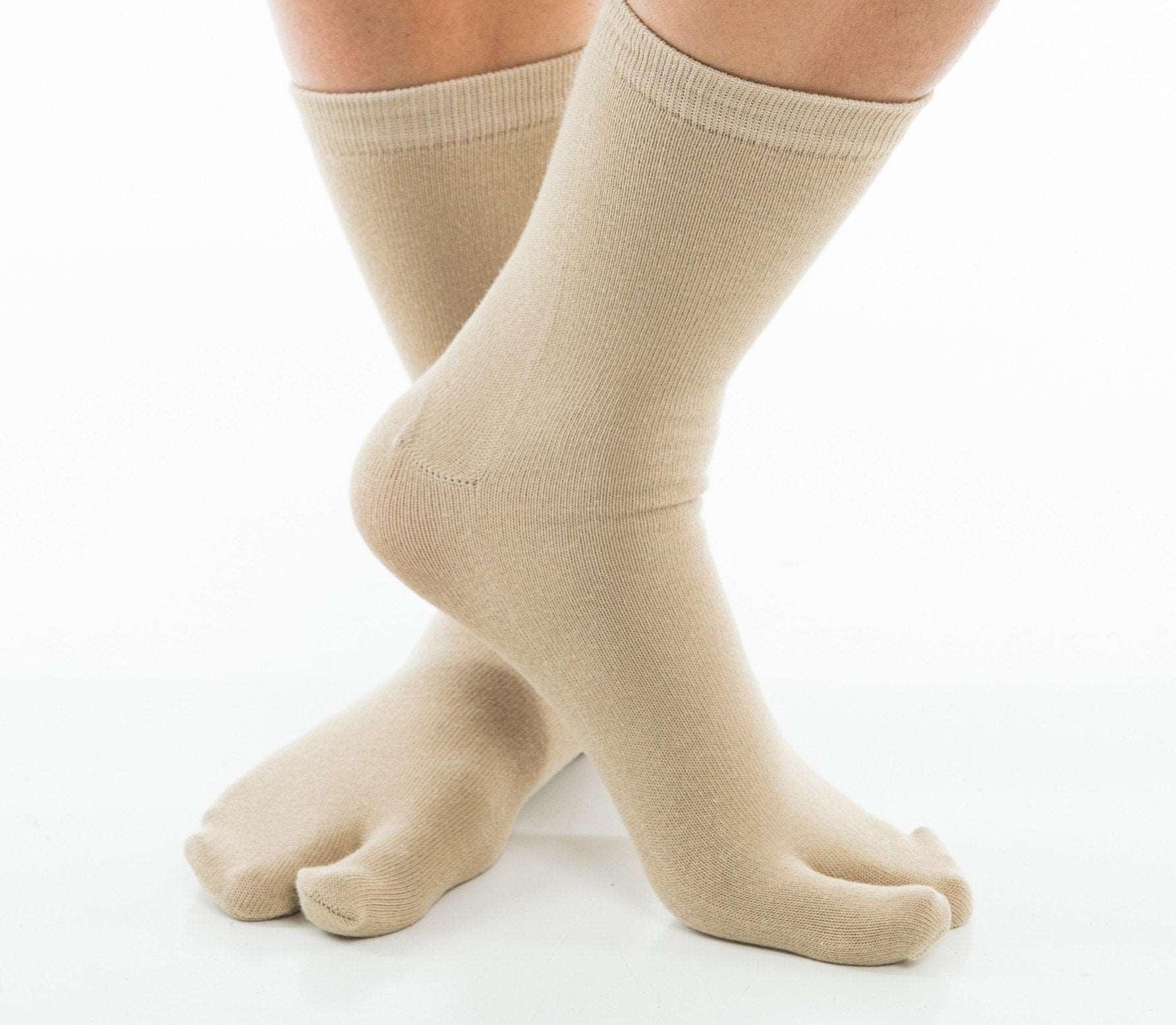 1 Pair - V-Toe Flip Flop Tabi Socks - Khaki Solid Casual - Puritific