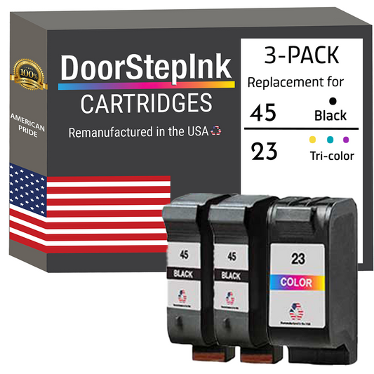 DoorStepInk Brand for HP 45 2 Black / 23 1 Color 3-Pack Remanufactured in the USA Ink Cartridges-0