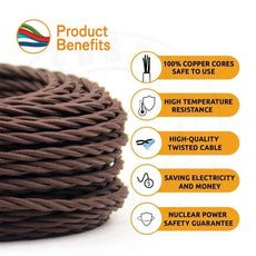 10m 2 core Twisted Braided Cable, Electrical Fabric Flexible Lamp Flex 0.75mm~4534-5