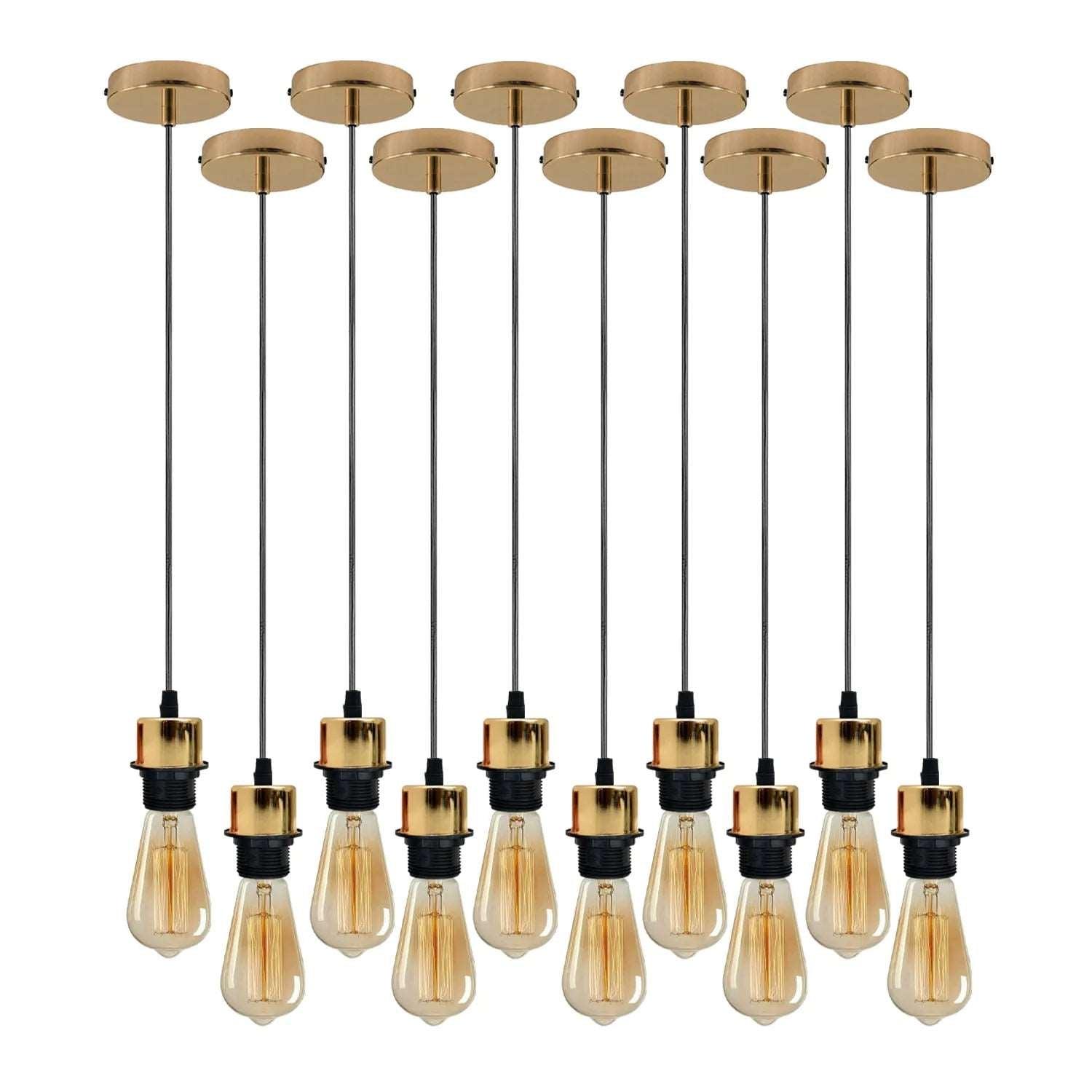 10Pack French Gold Pendant,E27 Lamp Holder Ceiling Hanging Light,PVC Cable~4252-6