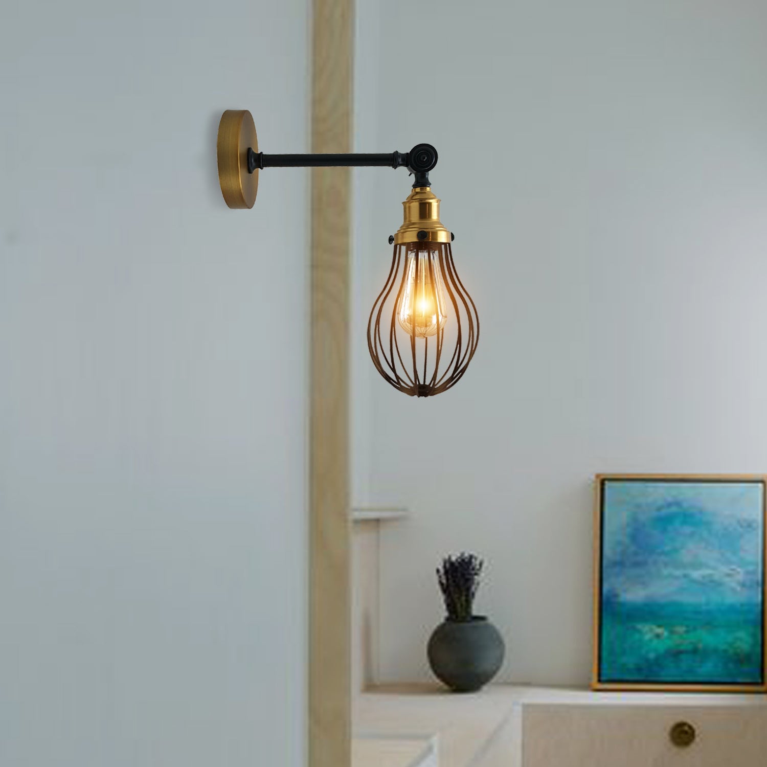 Brushed Copper Wall Light Fitting Metal Big Vase Shape Shade Sconce Indoor Light Fittings~3480-1