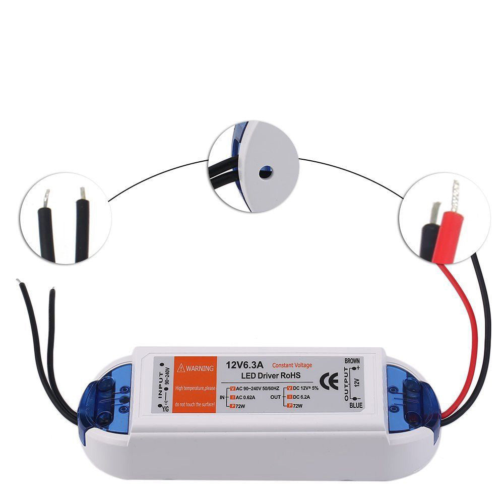 72W AC 240V to DC 12V 6.3A LED Driver Constant Transformer ~3274-2