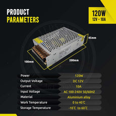 12V LED Driver 120W 10A Power Supply 110V-240V AC to 12V DC IP20 Transformer~3376-1