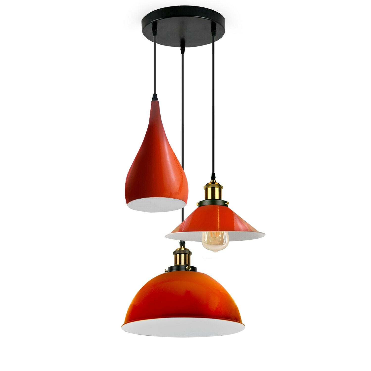 3 Head Pendant Light Orange Metal Hanging Ceiling Light Fixture ~3515-3