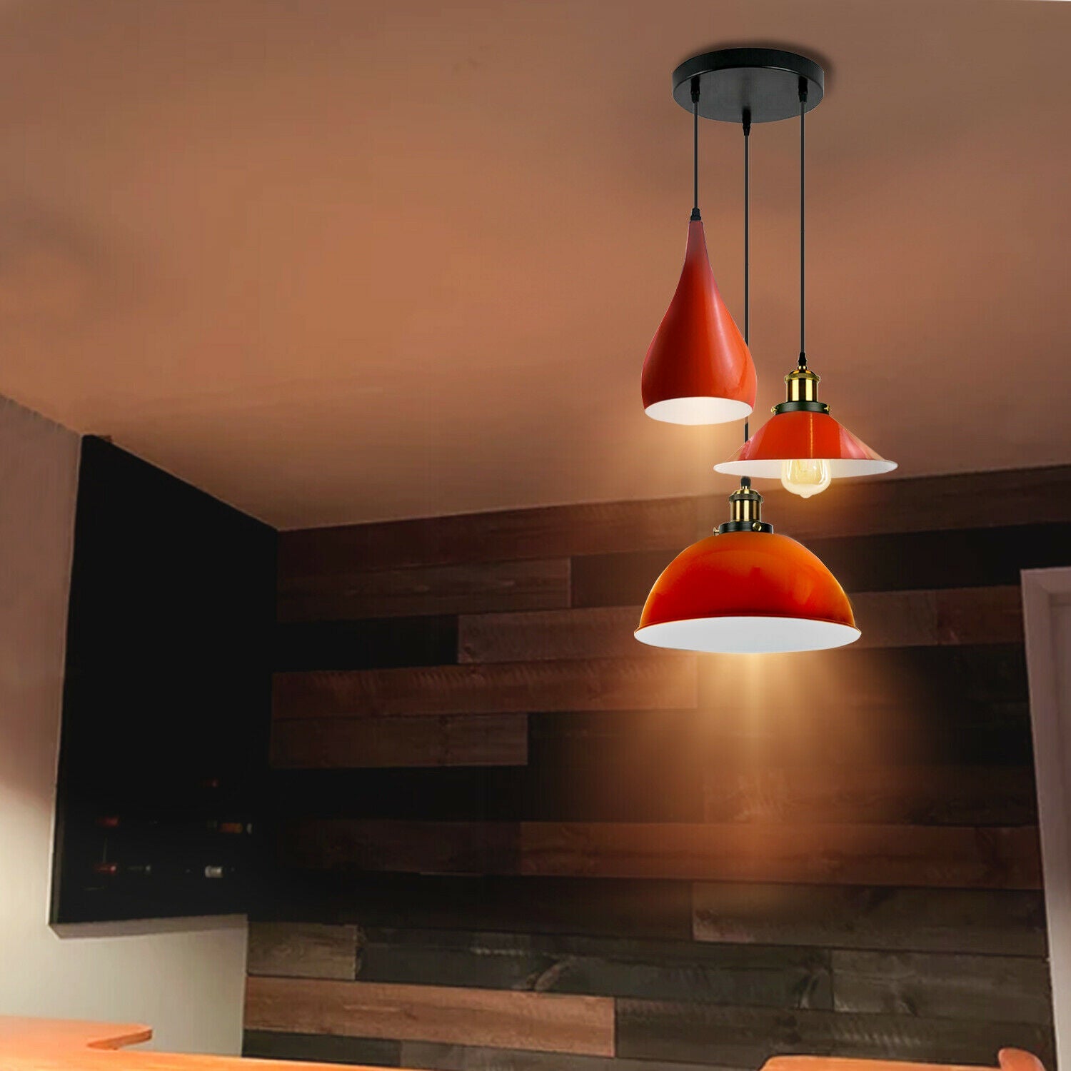 3 Head Pendant Light Orange Metal Hanging Ceiling Light Fixture ~3515-1