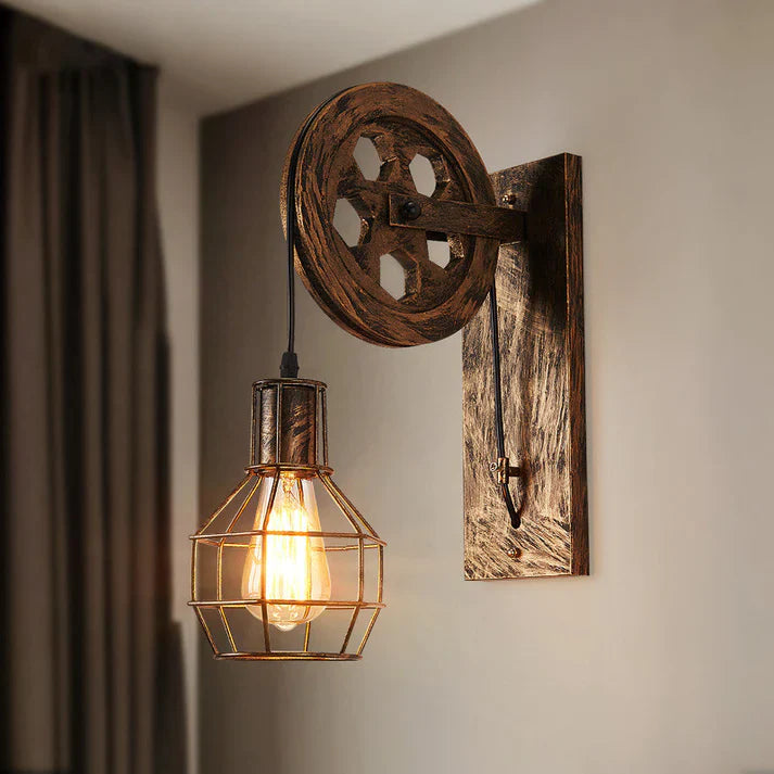 Wall Lamp Retro Wheel Light Rustic Vintage Pipe Industrial Steampunk Lighting~2231-1