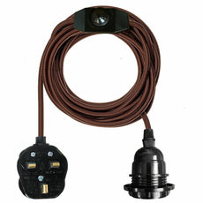 4M Fabric Flex Cable UK Brown colour Plug In Pendant Lamp Light Set E27 Bulb Holder+ switch~3750-1