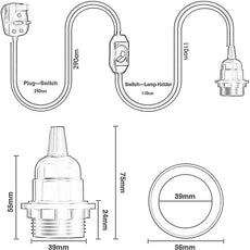 4M Fabric Flex Cable UK Brown colour Plug In Pendant Lamp Light Set E27 Bulb Holder+ switch~3750-2