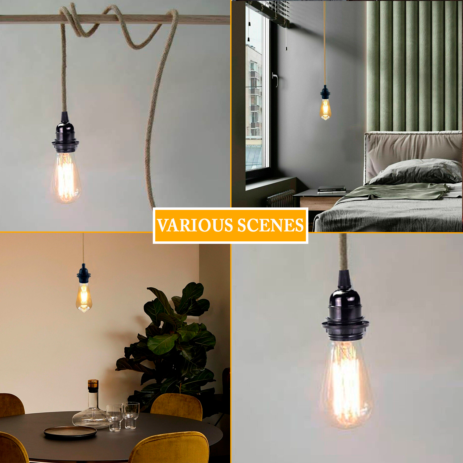 2M,4M UK Plug-in Vintage E27 Dimmer Switch Fabric Pendant Light Holder with FREE BULB~1267-1