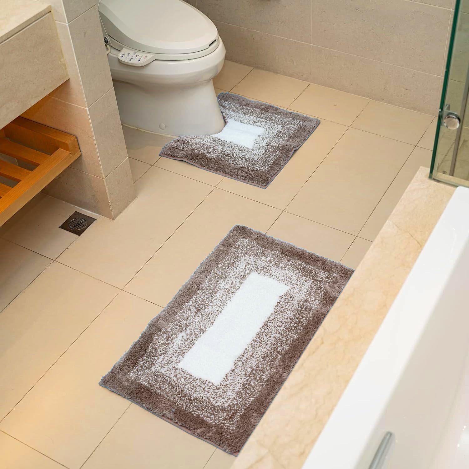 2PCS Bath & Pedestal Rug Set Soft Non-Slip Water Absorbent Mat Sets~5393-1