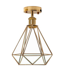 Vintage Gold Flush Mount Ceiling Light Fixture Metal Cage Ceiling Lampshade with E27 Holder~4546-1