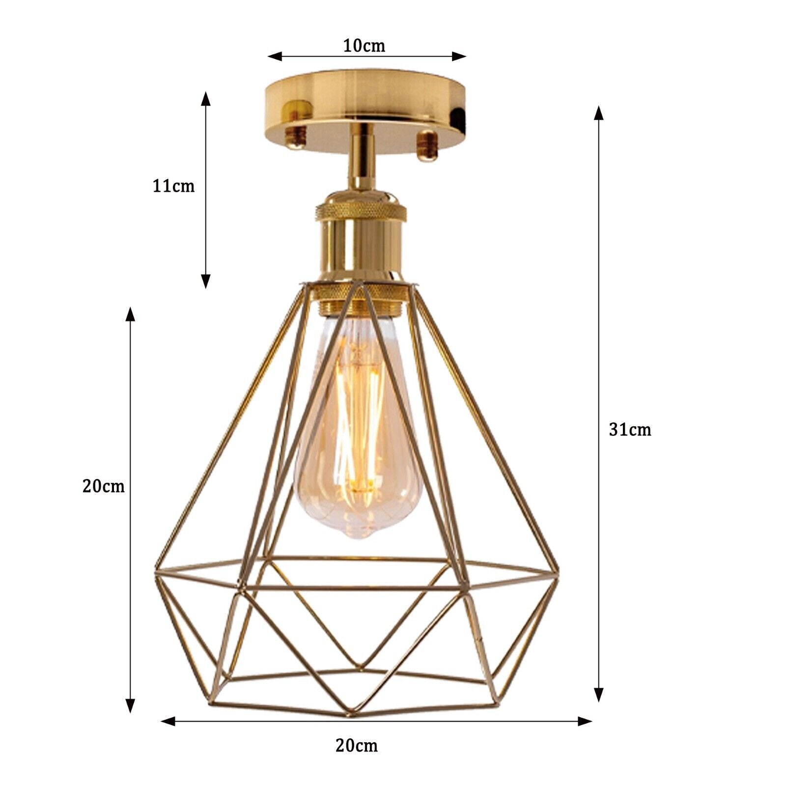 Vintage Gold Flush Mount Ceiling Light Fixture Metal Cage Ceiling Lampshade with E27 Holder~4546-4