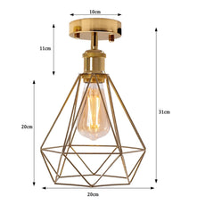 Vintage Gold Flush Mount Ceiling Light Fixture Metal Cage Ceiling Lampshade with E27 Holder~4546-4