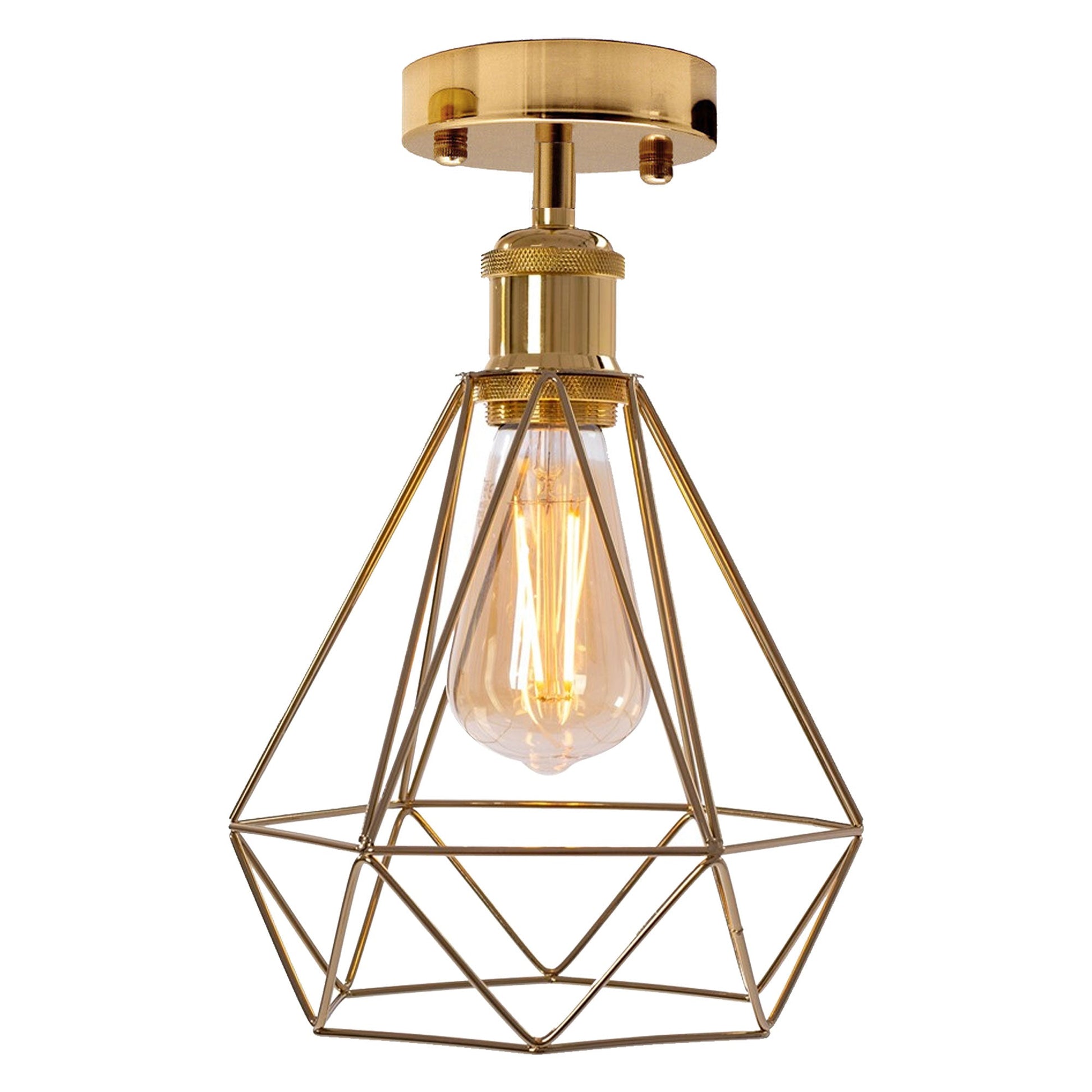 Vintage Gold Flush Mount Ceiling Light Fixture Metal Cage Ceiling Lampshade with E27 Holder~4546-0