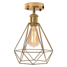 Vintage Gold Flush Mount Ceiling Light Fixture Metal Cage Ceiling Lampshade with E27 Holder~4546-0