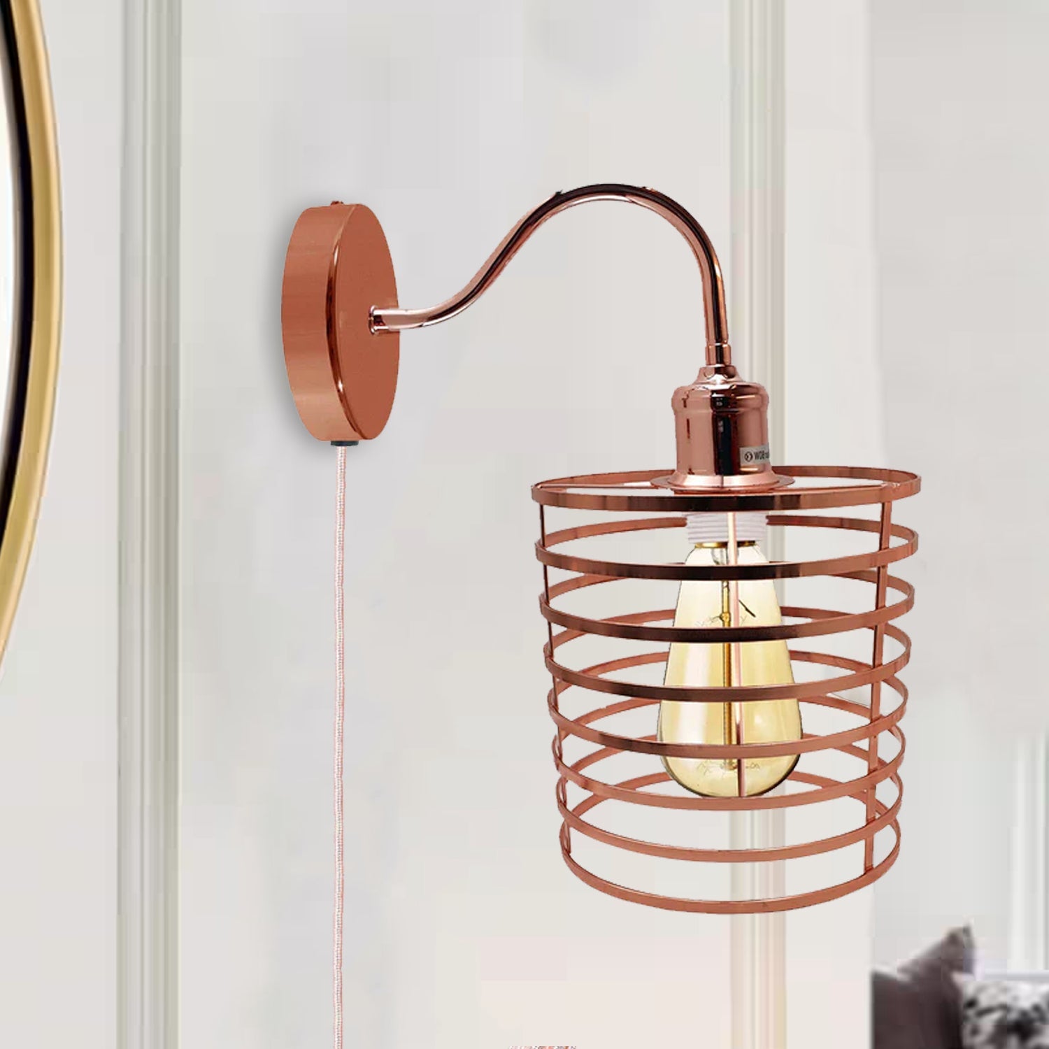 Retro Industrial Wall Sconce Light Plug in Wall Lamp Rose Gold~1564-0