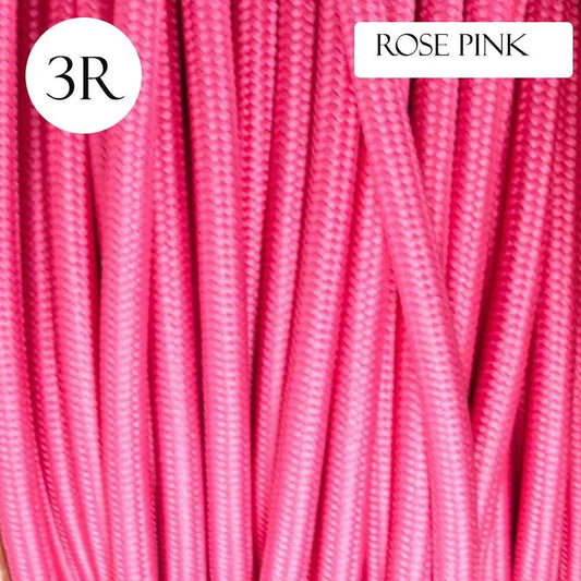 10m 3 Core Round Vintage Fabric Cable Flex Italian Braided Rose Pink Cable 0.75mm~4545-0