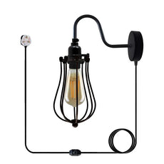 Wire Cage Industrial Wall Sconce Plug in Wall Light Vintage Style~5059-7