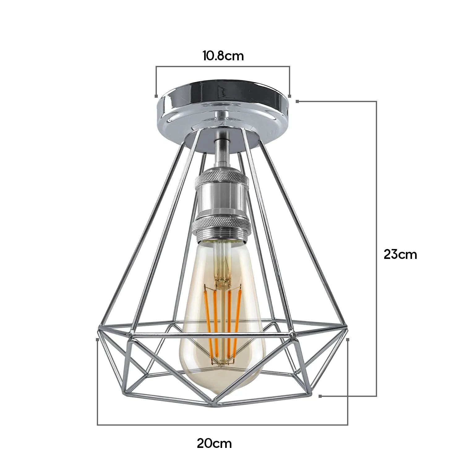 Chrome Colour Ceiling Light Fixtures Metal Semi Flush E27 Screw Edison Lamp~4182-3