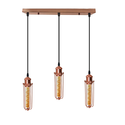 3 Head Rectangle Rose Gold Ceiling E27 Pendant Light,Wire Cage,Hanging Lamp~4208-0