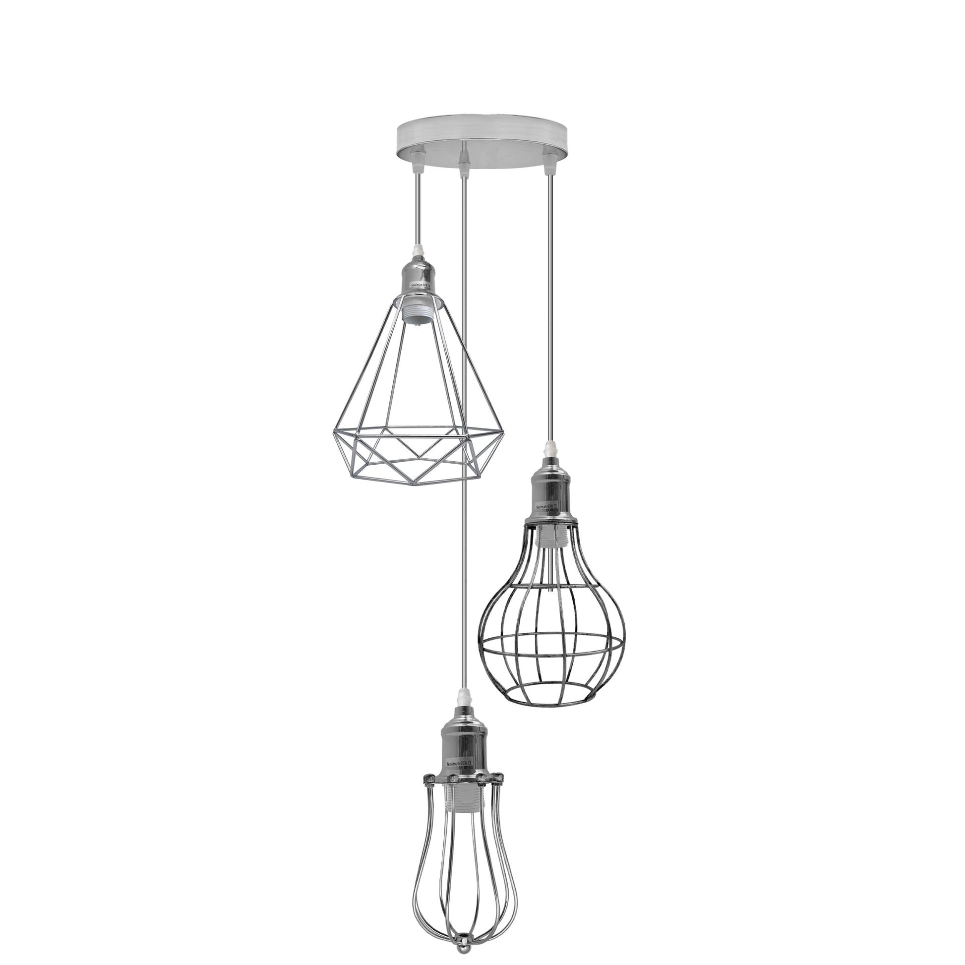 3 Head Ceiling Pendant Light Cord E27,Electro plated,Cage Hanging Lamp~4190-2