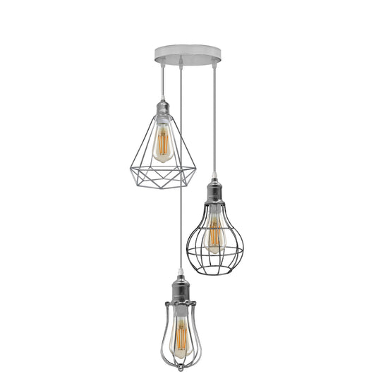 3 Head Ceiling Pendant Light Cord E27,Electro plated,Cage Hanging Lamp~4190-0