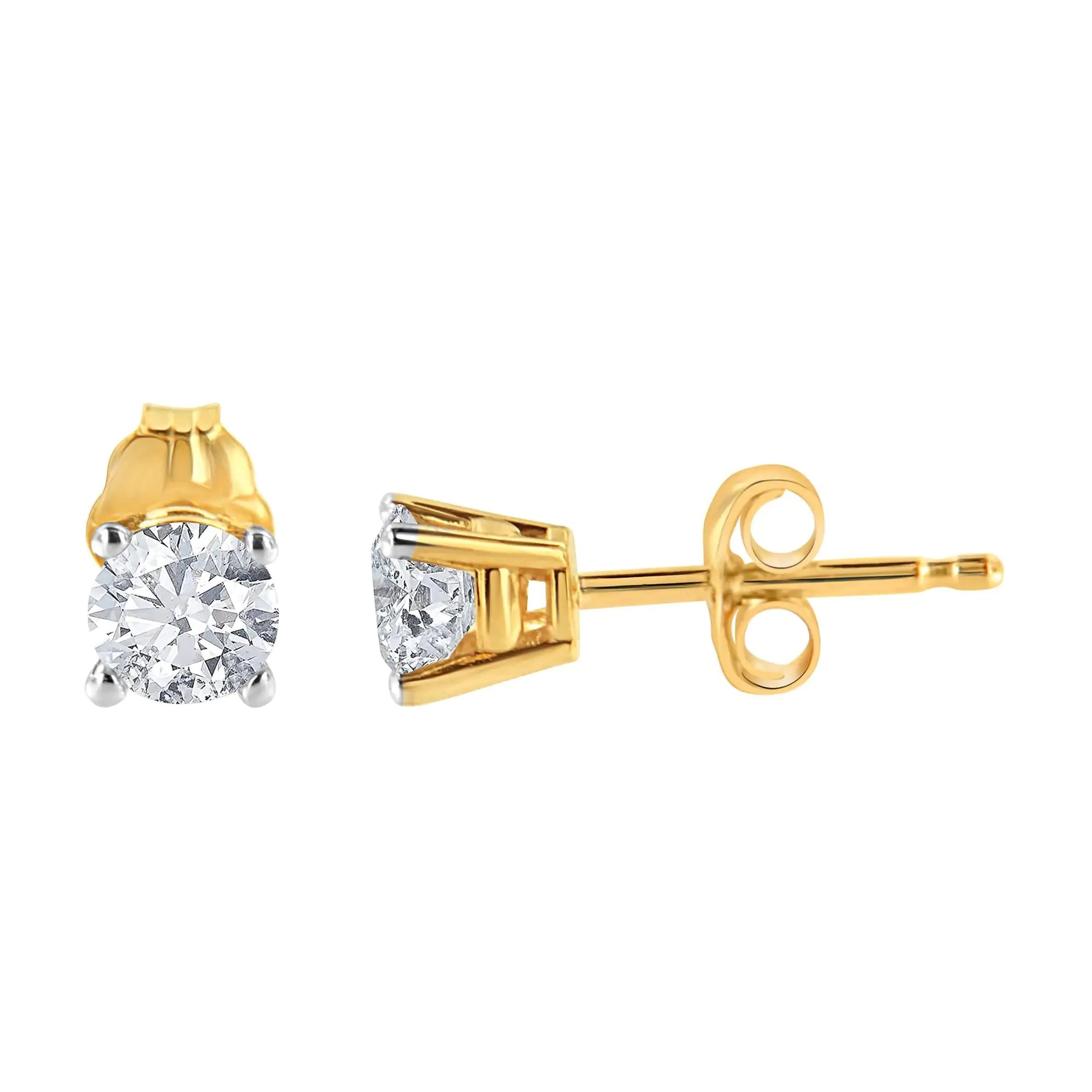 14K Yellow Gold 1/4 Cttw Round Brilliant-Cut Near Colorless Diamond Classic 4-Prong Stud Earrings (J-K Color, I1-I2 Clarity) - Puritific