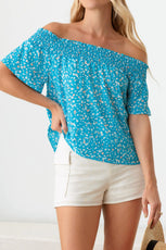 Off Shoulder Smocking Band Ditsy Print Top