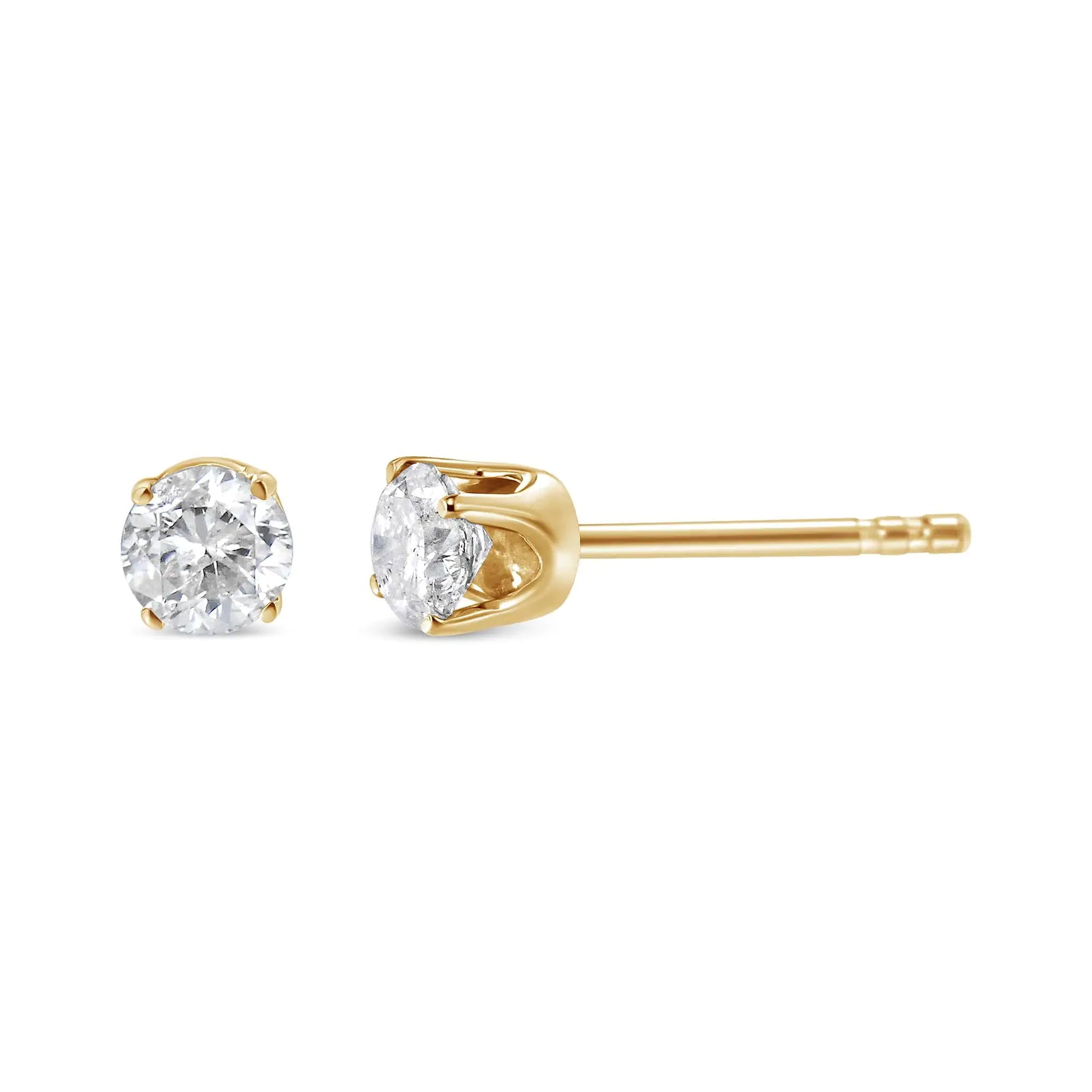 14K Yellow Gold 1/3 Cttw Round Brilliant-Cut Near Colorless Diamond Classic 4-Prong Stud Earrings (J-K Color, I1-I2 Clarity) - Puritific